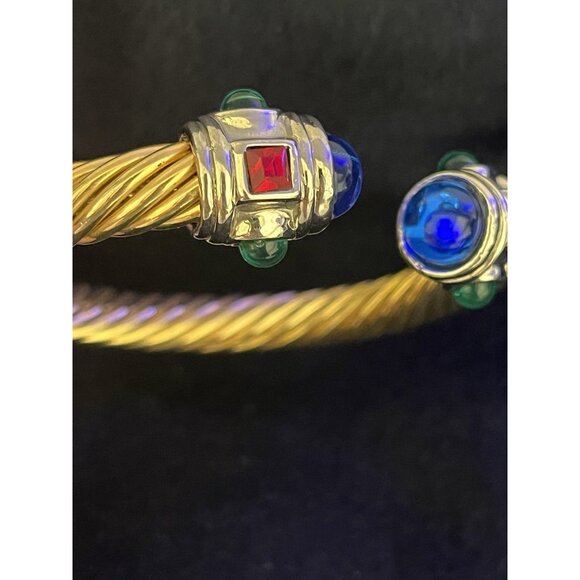 Vtg 90s Mogul Bracelet Gripoix Glass Cabochons Gold Tone Twisted Cable Adjustabl - Picture 9 of 16